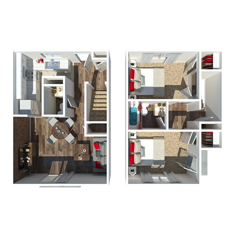 Floor plan for 2 beds, 1.5 baths, 1100 sqft